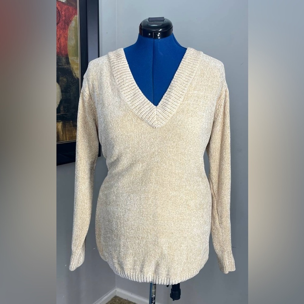 Women's Love Change Pullover V-Neck Sweater Beige 3X Tunic Long Sleeve Italy